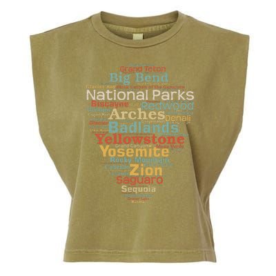 National Parks List Us Word Cloud Art Camping Hiking Garment-Dyed Women's Muscle Tee