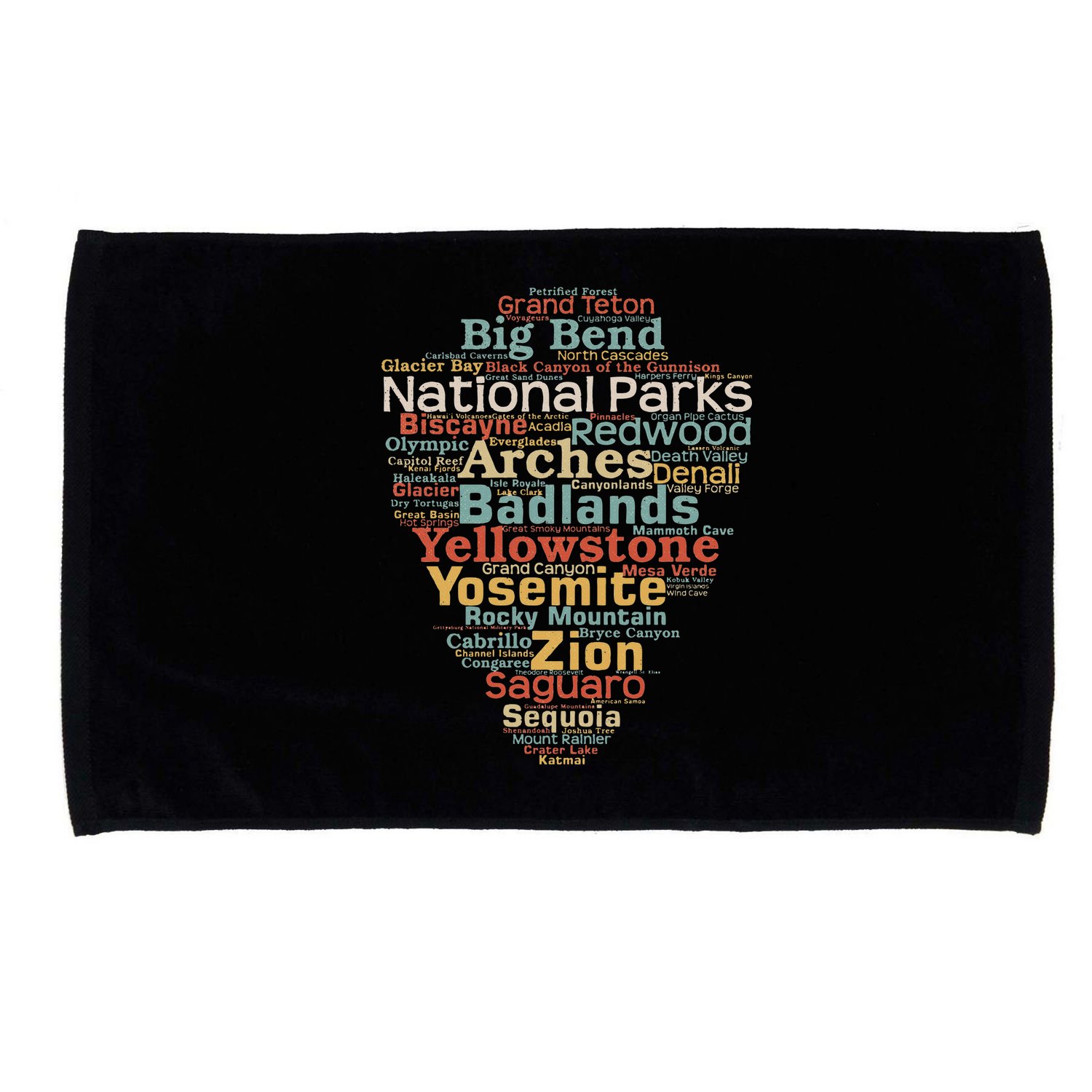 National Parks List Word Cloud Camping Hiking Microfiber Hand Towel