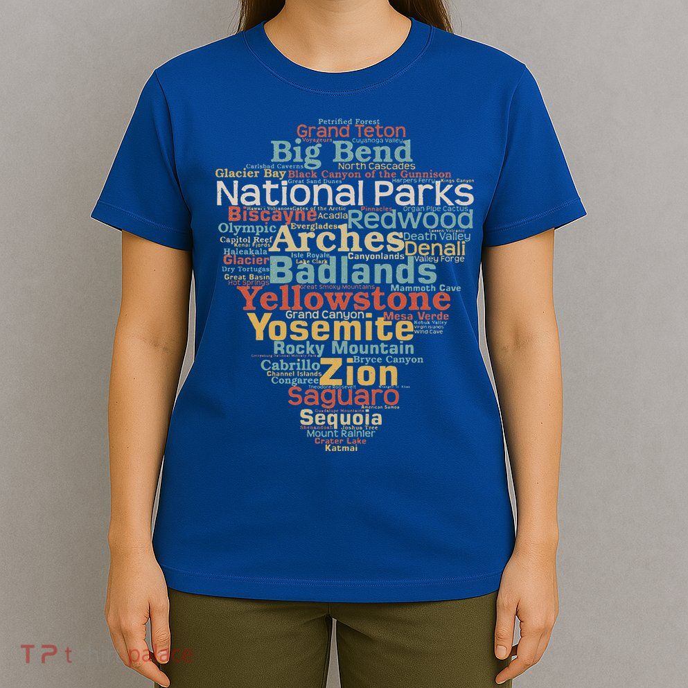 National Parks List Word Cloud Camping Hiking T-Shirt