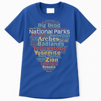 National Parks List Word Cloud Camping Hiking Tall T-Shirt