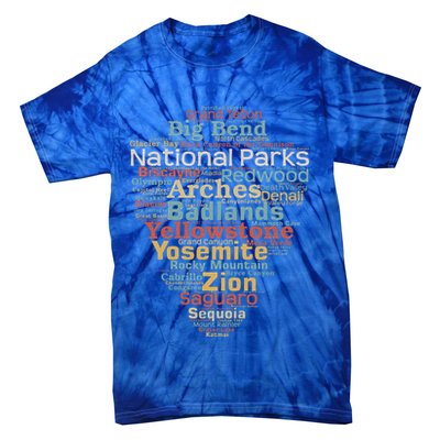National Parks List Word Cloud Camping Hiking Tie-Dye T-Shirt