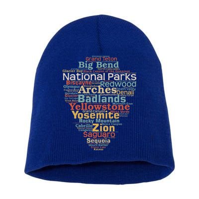 National Parks List Word Cloud Camping Hiking Short Acrylic Beanie