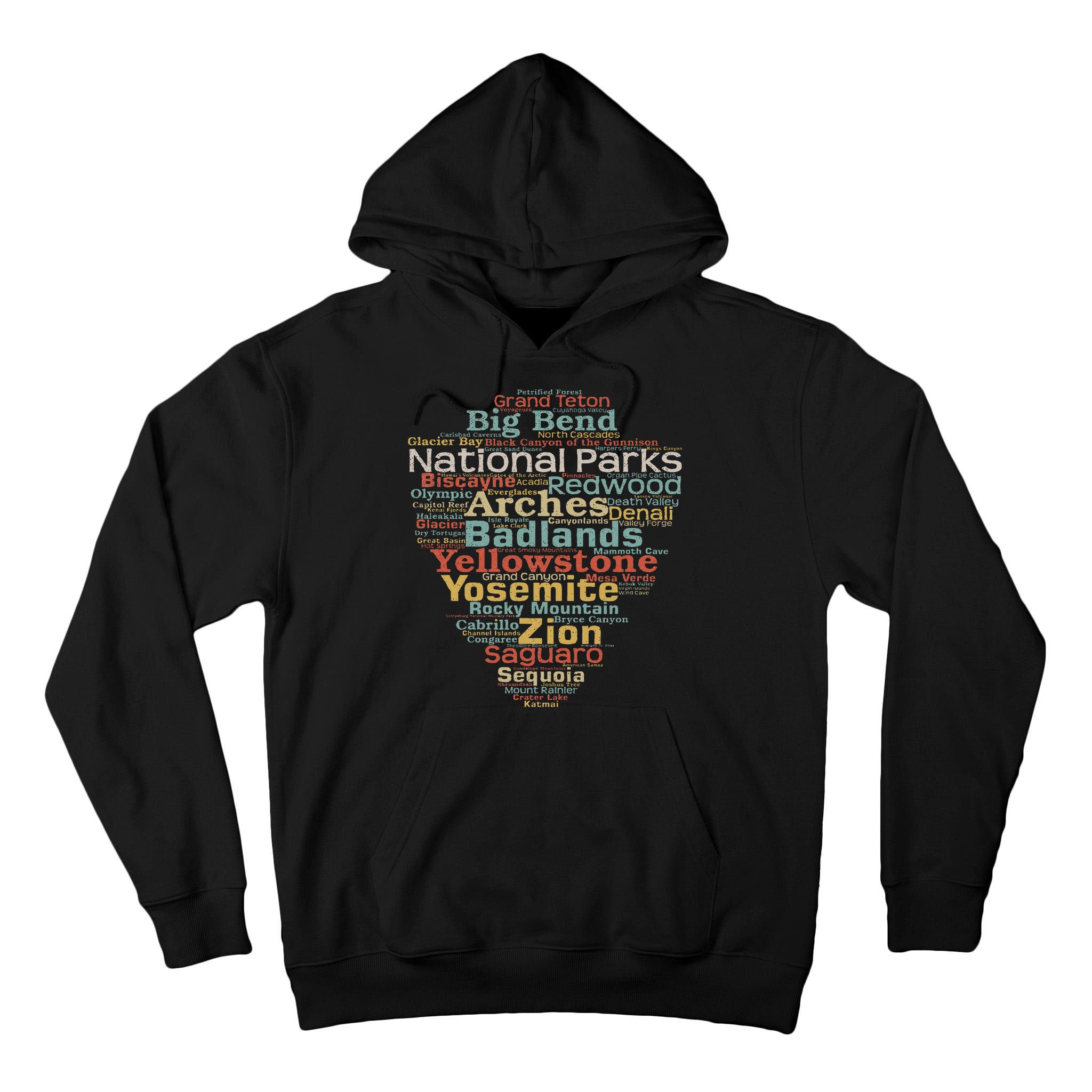 National Parks List Word Cloud Camping Hiking Women Tall Hoodie