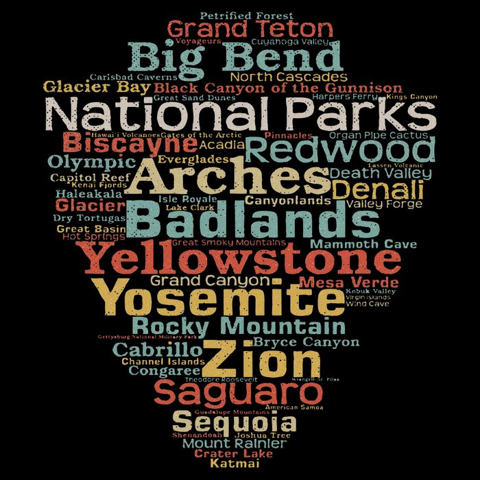 National Parks List Word Cloud Camping Hiking Women Womens T-Shirt