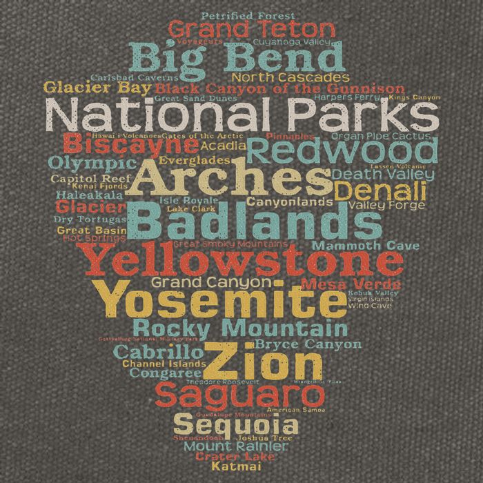 National Parks List Word Cloud Camping Hiking Women Cotton Canvas Backpack