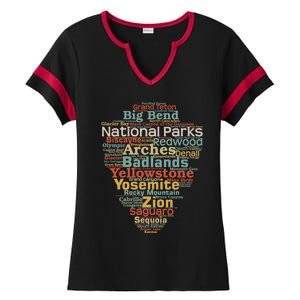 National Parks List Word Cloud Camping Hiking Funny Gift Ladies Halftime Notch Neck Tee