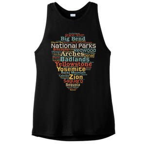 National Parks List Word Cloud Camping Hiking Funny Gift Ladies PosiCharge Tri-Blend Wicking Tank