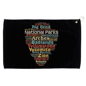 National Parks List Word Cloud Camping Hiking Funny Gift Grommeted Golf Towel