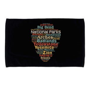 National Parks List Word Cloud Camping Hiking Funny Gift Microfiber Hand Towel