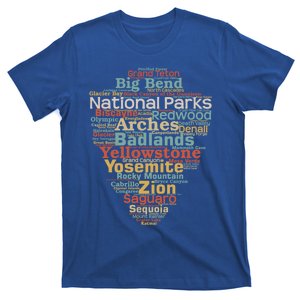 National Parks List Word Cloud Camping Hiking Funny Gift T-Shirt