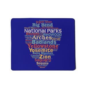 National Parks List Word Cloud Camping Hiking Funny Gift Mousepad