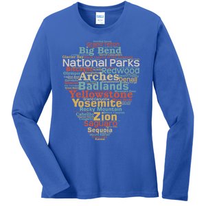 National Parks List Word Cloud Camping Hiking Funny Gift Ladies Long Sleeve Shirt