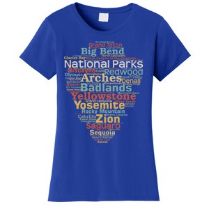 National Parks List Word Cloud Camping Hiking Funny Gift Women's T-Shirt