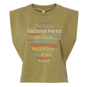 National Parks List Word Cloud Camping Hiking Funny Gift Garment-Dyed Women's Muscle Tee