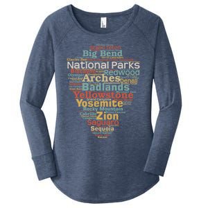 National Parks List Word Cloud Camping Hiking Funny Gift Women's Perfect Tri Tunic Long Sleeve Shirt