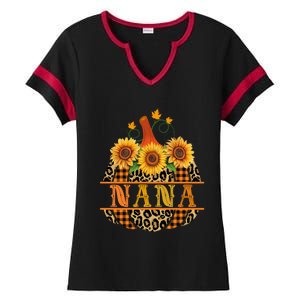 Nana Pumpkin Leopard Print Sunflower Buffalo Plaid Grandma Gift Ladies Halftime Notch Neck Tee