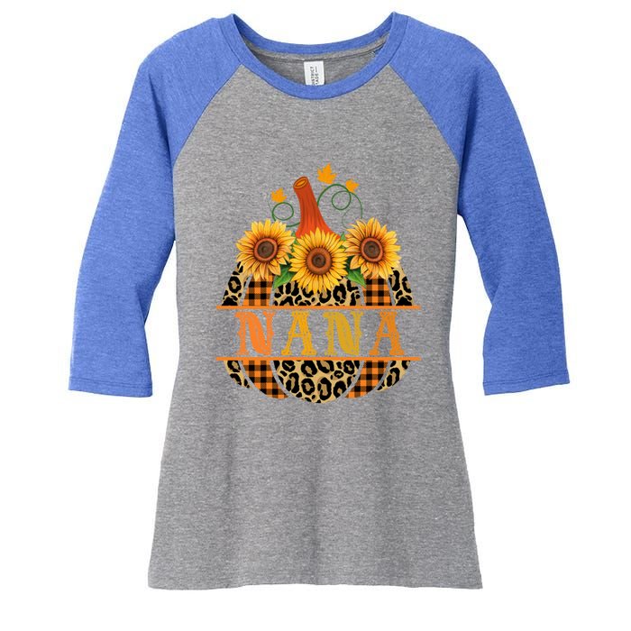 Nana Pumpkin Leopard Print Sunflower Buffalo Plaid Grandma Gift Women's Tri-Blend 3/4-Sleeve Raglan Shirt