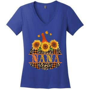 Nana Pumpkin Leopard Print Sunflower Buffalo Plaid Grandma Gift Women's V-Neck T-Shirt