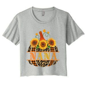 Nana Pumpkin Leopard Print Sunflower Buffalo Plaid Grandma Gift Women's Crop Top Tee