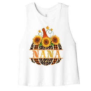 Nana Pumpkin Leopard Print Sunflower Buffalo Plaid Grandma Gift Women's Racerback Cropped Tank