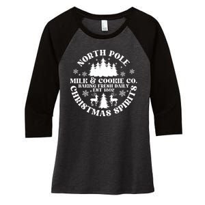 North Pole Milk And Cookie Co Gingerbread Christmas Bakery Women's Tri-Blend 3/4-Sleeve Raglan Shirt