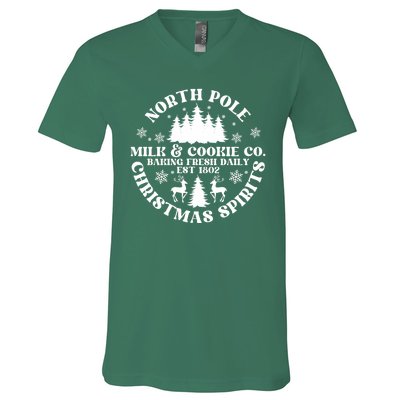 North Pole Milk And Cookie Co Gingerbread Christmas Bakery V-Neck T-Shirt