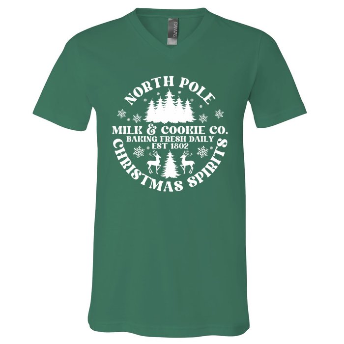 North Pole Milk And Cookie Co Gingerbread Christmas Bakery V-Neck T-Shirt