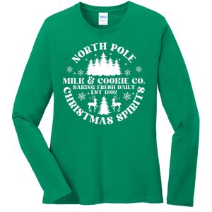 North Pole Milk And Cookie Co Gingerbread Christmas Bakery Ladies Long Sleeve Shirt