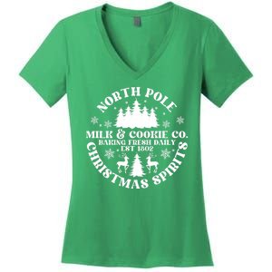 North Pole Milk And Cookie Co Gingerbread Christmas Bakery Women's V-Neck T-Shirt