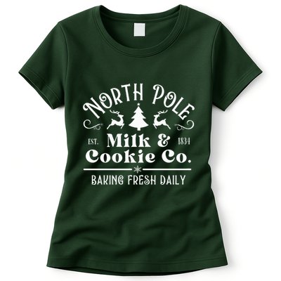 North Pole Milk And Cookie Co Vintage Christmas Company Womens T-Shirt