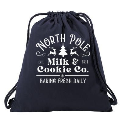 North Pole Milk And Cookie Co Vintage Christmas Company Drawstring Bag