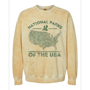 National Parks Map Hiking Travel Camping Outdoors Retro Usa Colorblast Crewneck Sweatshirt