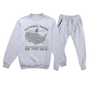 National Parks Map Hiking Travel Camping Outdoors Retro Usa Premium Crewneck Sweatsuit Set