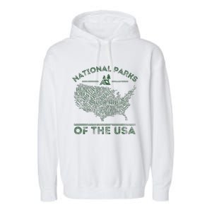 National Parks Map Hiking Travel Camping Outdoors Retro Usa Garment-Dyed Fleece Hoodie