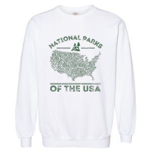 National Parks Map Hiking Travel Camping Outdoors Retro Usa Garment-Dyed Sweatshirt