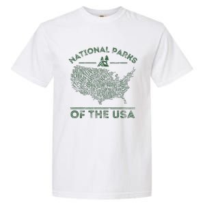 National Parks Map Hiking Travel Camping Outdoors Retro Usa Garment-Dyed Heavyweight T-Shirt