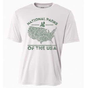 National Parks Map Hiking Travel Camping Outdoors Retro Usa Cooling Performance Crew T-Shirt