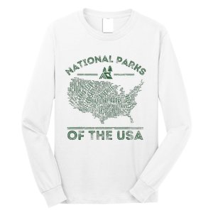 National Parks Map Hiking Travel Camping Outdoors Retro Usa Long Sleeve Shirt