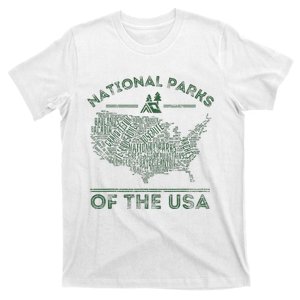 National Parks Map Hiking Travel Camping Outdoors Retro Usa T-Shirt