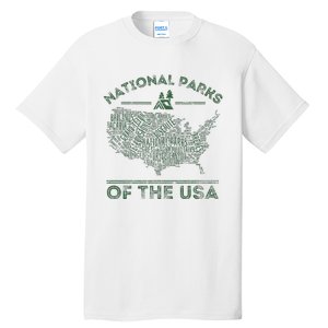 National Parks Map Hiking Travel Camping Outdoors Retro Usa Tall T-Shirt