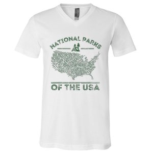 National Parks Map Hiking Travel Camping Outdoors Retro Usa V-Neck T-Shirt