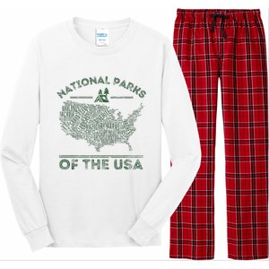 National Parks Map Hiking Travel Camping Outdoors Retro Usa Long Sleeve Pajama Set