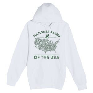 National Parks Map Hiking Travel Camping Outdoors Retro Usa Premium Pullover Hoodie