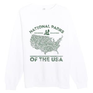 National Parks Map Hiking Travel Camping Outdoors Retro Usa Premium Crewneck Sweatshirt