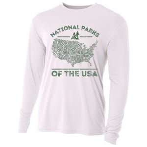 National Parks Map Hiking Travel Camping Outdoors Retro Usa Cooling Performance Long Sleeve Crew