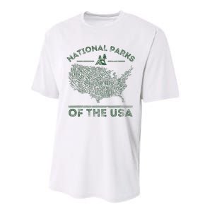 National Parks Map Hiking Travel Camping Outdoors Retro Usa Performance Sprint T-Shirt