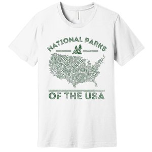 National Parks Map Hiking Travel Camping Outdoors Retro Usa Premium T-Shirt