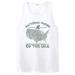 National Parks Map Hiking Travel Camping Outdoors Retro Usa PosiCharge Competitor Tank