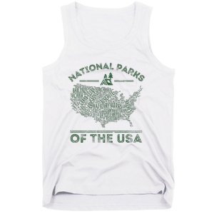 National Parks Map Hiking Travel Camping Outdoors Retro Usa Tank Top