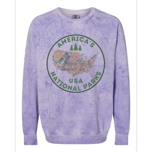 National Parks Map Hiking Travel Camping Outdoors Retro Usa Colorblast Crewneck Sweatshirt